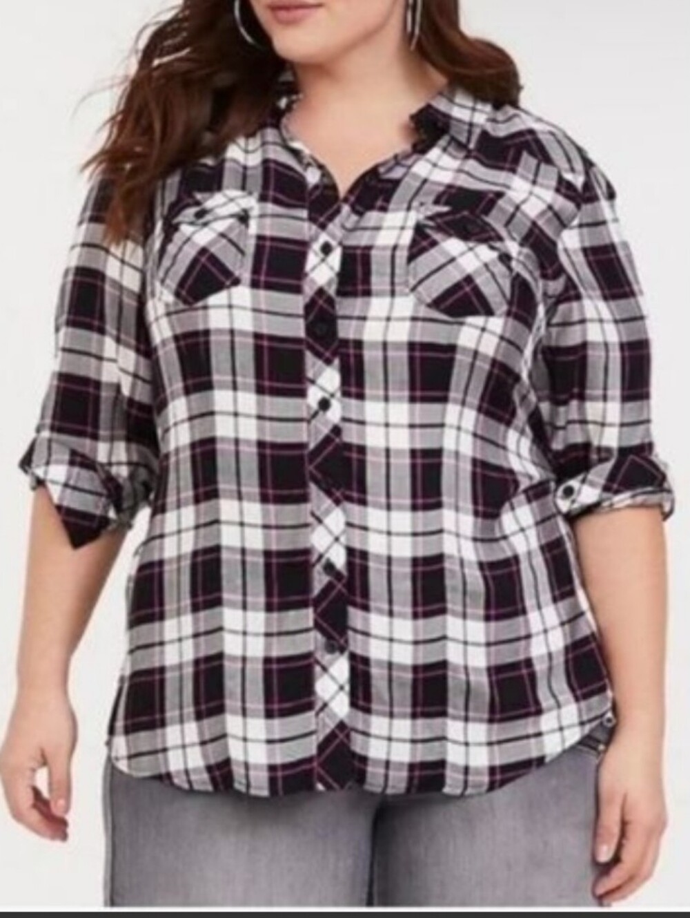 torrid Black, White & Pink Plaid Button-Up Shirt